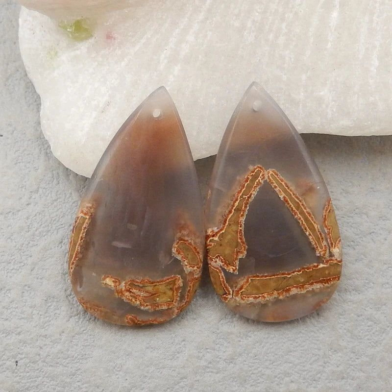 Natural Agate Teardrop Earrings Beads 30x17x3mm