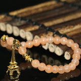 Paris Tower Pendant Bracelet with Orange Chalcedony Jade Beads