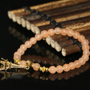 Paris Tower Pendant Bracelet with Orange Chalcedony Jade Beads