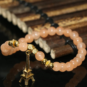 Paris Tower Pendant Bracelet with Orange Chalcedony Jade Beads