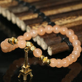 Paris Tower Pendant Bracelet with Orange Chalcedony Jade Beads