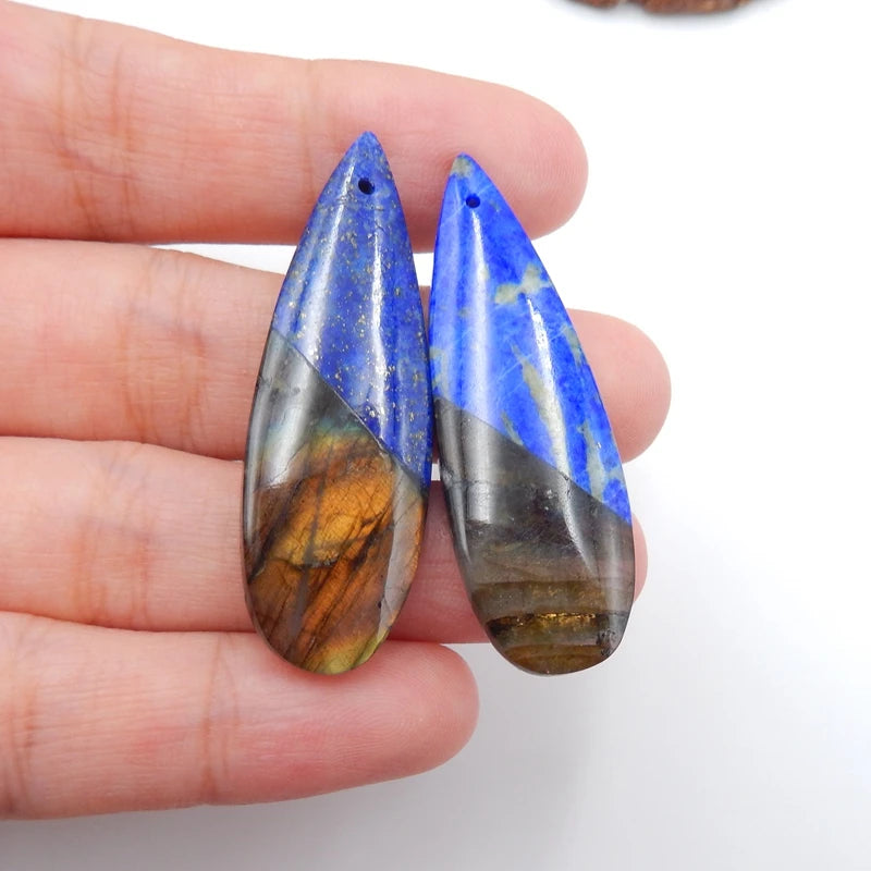 Bead Sets,Lapis lazuli,Labradorite Intarsia Beads For Jewelry 42x14x5mm