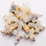 Crazy Agates Stone Cross Beads Pendants for Jewelry Making - 30pcs