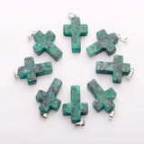 Natural Red Green Stone Cross Beads Pendant DIY Necklace Jewelry Making 30pcs