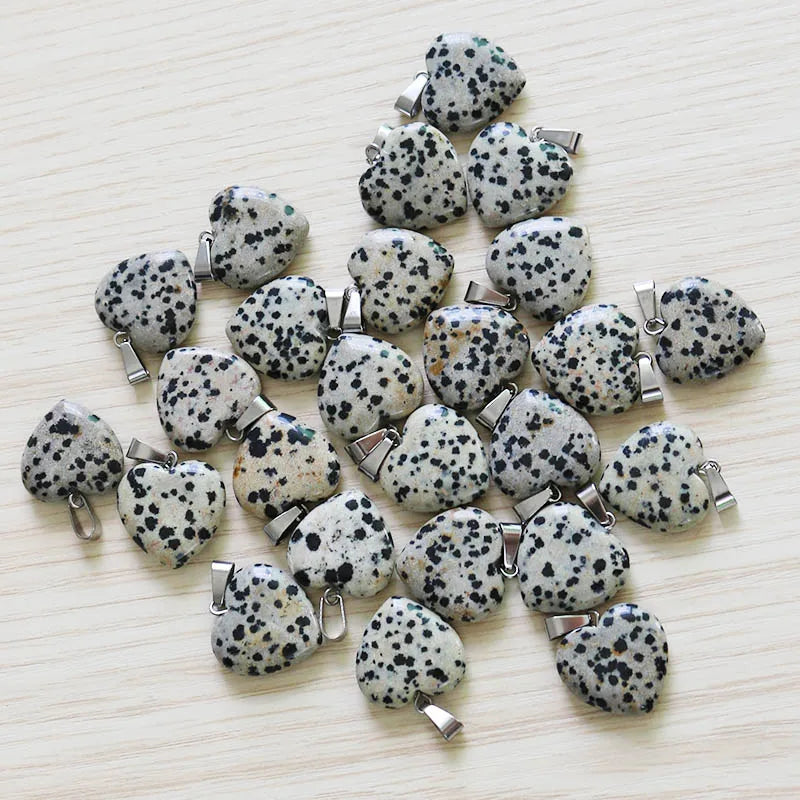 20mm Natural Speckle Stone Love Heart Beads Pendant for Necklace