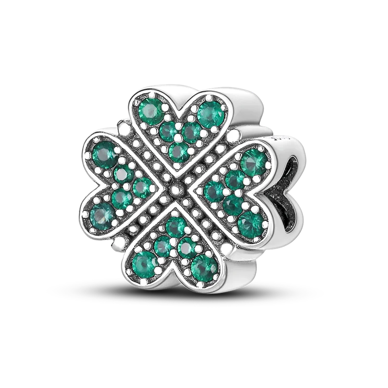 925 Sterling Silver Heart Shaped Clover Bead for Bracelet Making
