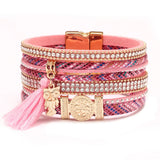 Rhinestone Owl Pendant Wide Bracelet for Women