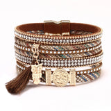 Rhinestone Owl Pendant Wide Bracelet for Women