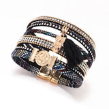 Rhinestone Owl Pendant Wide Bracelet for Women