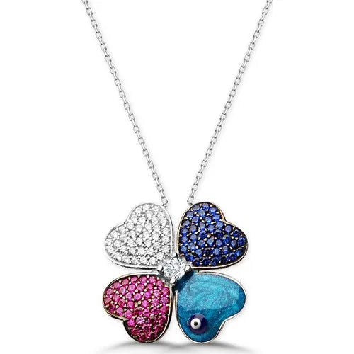 Silver Four Leaf Luck Clover Necklace Dg56 women beauty