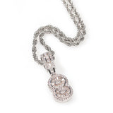 Diamond Number Pendant Necklace Personalized Silver Steel Initial Necklaces