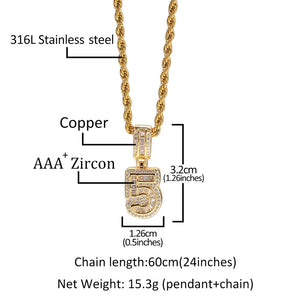 Diamond Number Pendant Necklace Personalized Silver Steel Initial Necklaces