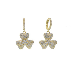 Micro Pave CZ Flower Charm Dangle Earrings for Women