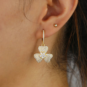 Micro Pave CZ Flower Charm Dangle Earrings for Women