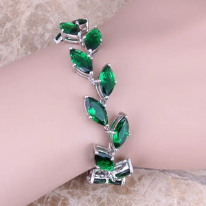 Green CZ Silver Plated Link Chain Bracelet 7-8 inch S0825