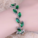 Green CZ Silver Plated Link Chain Bracelet 7-8 inch S0825