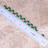 Green CZ Silver Plated Link Chain Bracelet 7-8 inch S0825