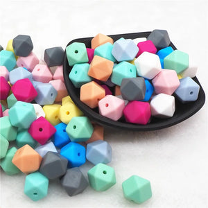 100pcs 14mm Silicone Hexagon Teether Beads DIY Baby Rattle Pacifier Dummy