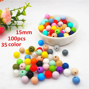 100pcs 15mm Silicone Teether Beads DIY Baby Chewing Nursing Jewelry Toy BPA