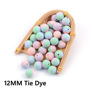 100PCS Silicone 12MM 15MM Tie Dye Round Beads Baby Teether DIY Bead