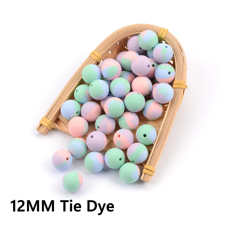 100PCS Silicone 12MM 15MM Tie Dye Round Beads Baby Teether DIY Bead