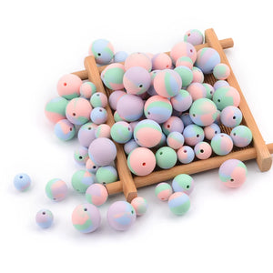 100PCS Silicone 12MM 15MM Tie Dye Round Beads Baby Teether DIY Bead