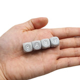 Chenkai 100pcs 12mm Grey Letter Silicone Beads BAP Food DIY Baby Infant Teether