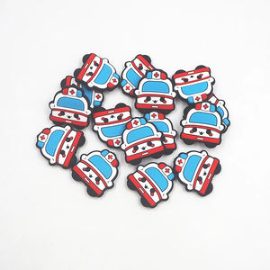 10PCS Cartoon Ambulance Silicone Focal Beads
