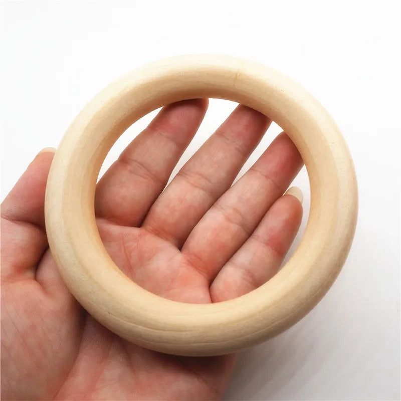 Chenkai 10pcs 4'' Wood Baby Pacifier Teether Ring DIY Infant Grasp Toy