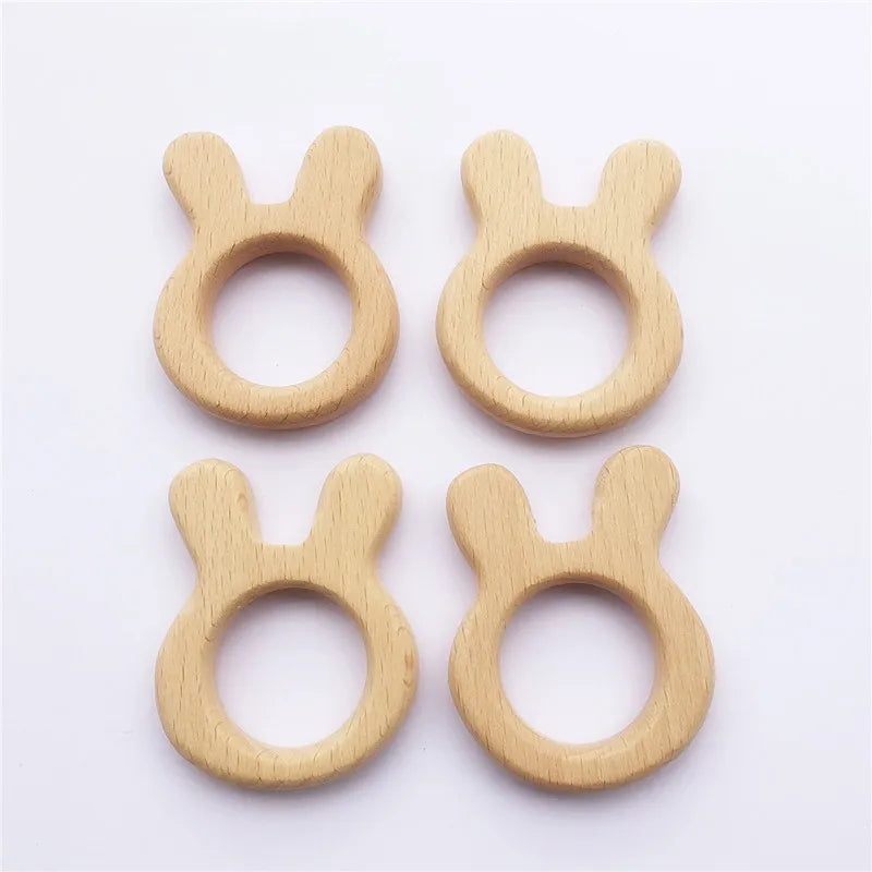 Chenkai 10pcs Baby Wood Rabbit Teether Natural Teething Grasping Toy