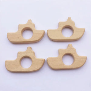10pcs Organic Baby Wood Boat Teether Natural Teething Grasping Toy