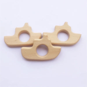 10pcs Organic Baby Wood Boat Teether Natural Teething Grasping Toy