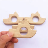 10pcs Organic Baby Wood Boat Teether Natural Teething Grasping Toy