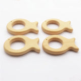 Chenkai 10pcs Organic Baby Wood Fish Teether Natural Teething Grasping Toy