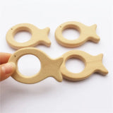 Chenkai 10pcs Organic Baby Wood Fish Teether Natural Teething Grasping Toy