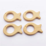 Chenkai 10pcs Organic Baby Wood Fish Teether Natural Teething Grasping Toy
