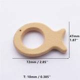 Chenkai 10pcs Organic Baby Wood Fish Teether Natural Teething Grasping Toy