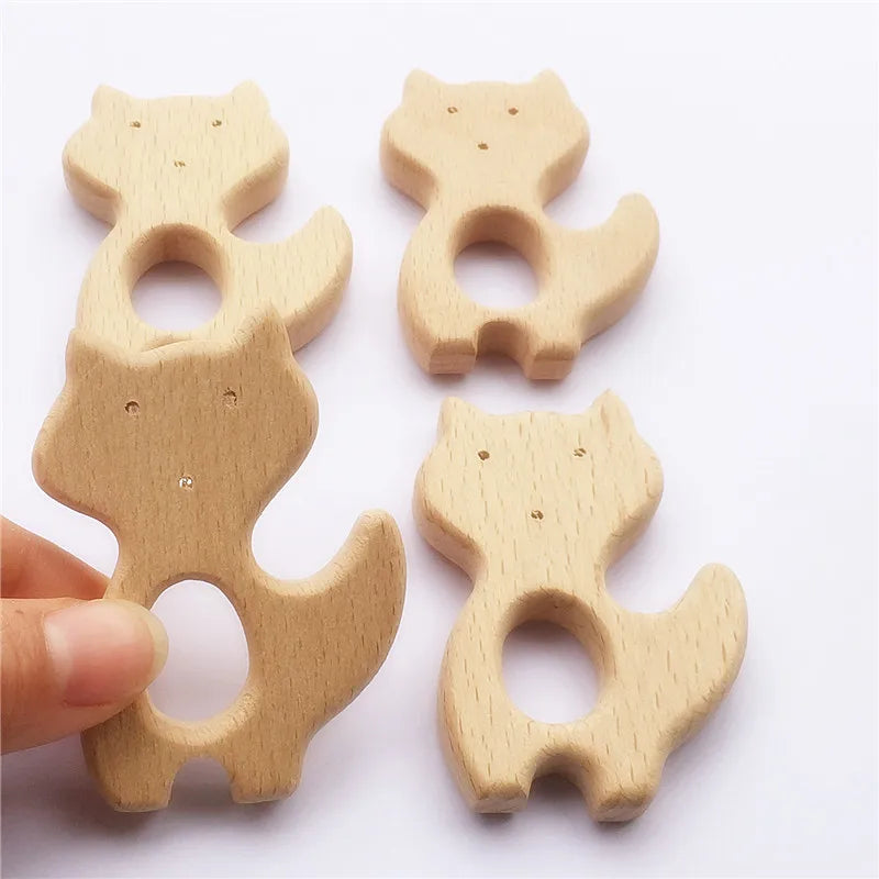 Chenkai 10pcs Wood Fox Teether Natural Teething Baby Toy
