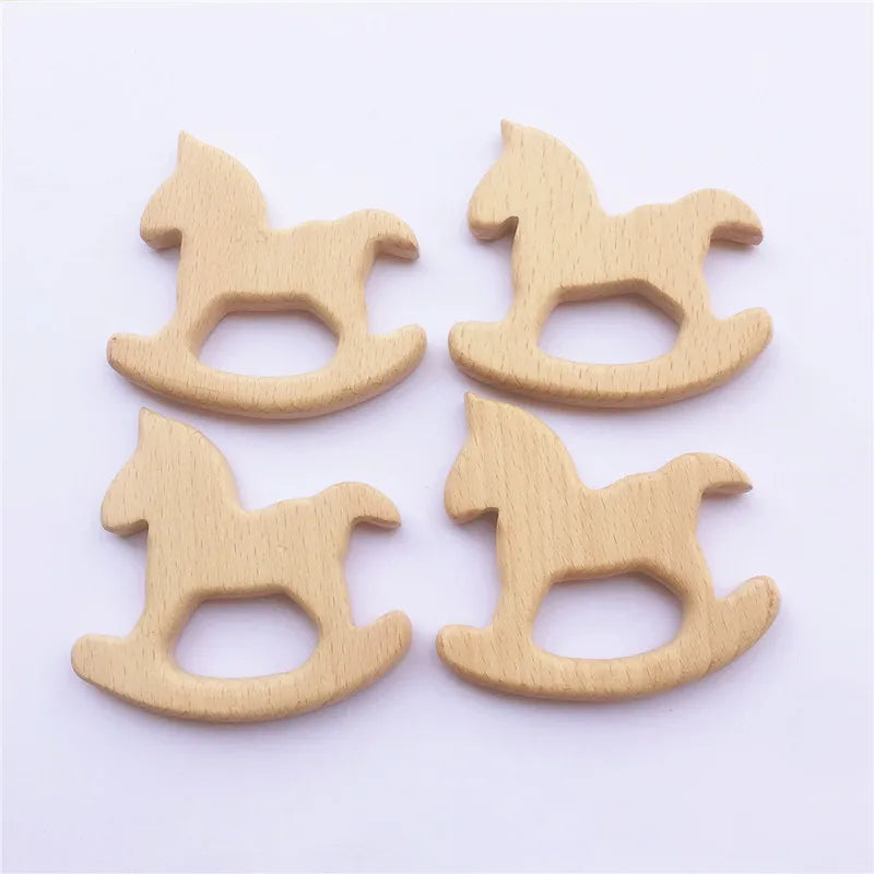 Organic Baby Wood Horse Teether Natural Teething Grasping Toy