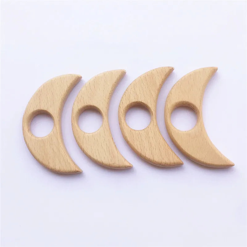 Chenkai Organic Baby Wood Moon Teether Natural Teething Toy