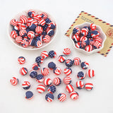 50PCS 15mm US Flag Print Silicone Beads Baby Round Shaped BPA Teething DIY
