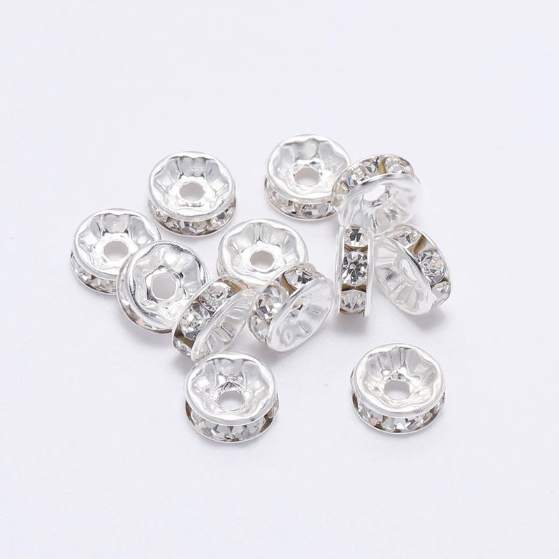 Chenkai 50PCS 10mm Rhinestone Rondelle Spacer Beads DIY Bracelet Pen Making