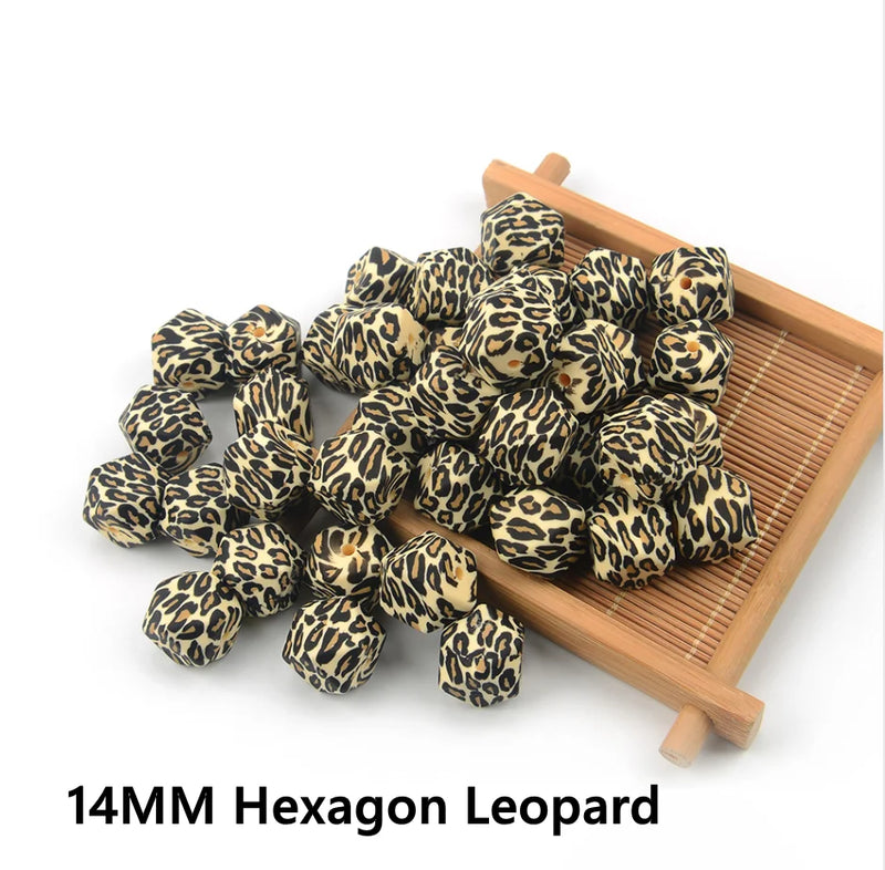Chenkai 50PCS 14MM 17MM Leopard Beads BPA DIY Teether Chain Accessories