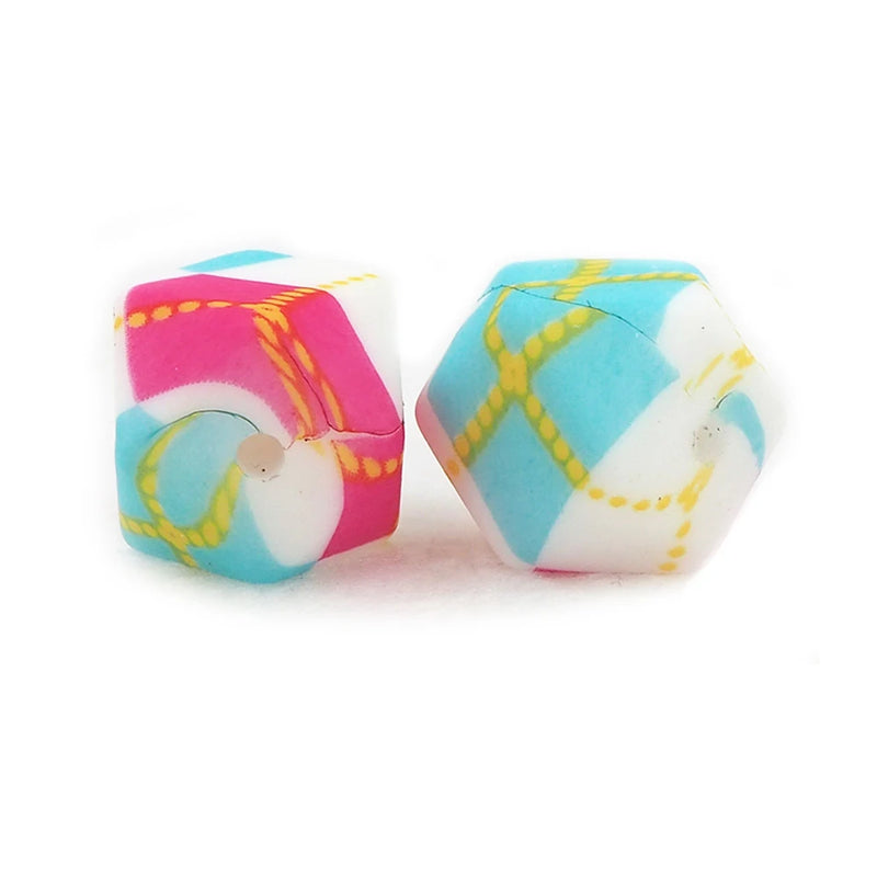 Chenkai 50pcs 14mm Hydrangea Hexagon Silicone Beads Baby Teething Bead