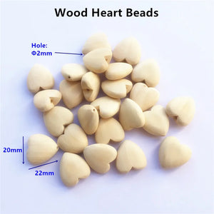 Chenkai 50pcs Natural Wood Heart Teether Beads Unfinished Baby Shower Teethering