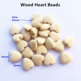 Chenkai 50pcs Natural Wood Heart Teether Beads Unfinished Baby Shower Teethering