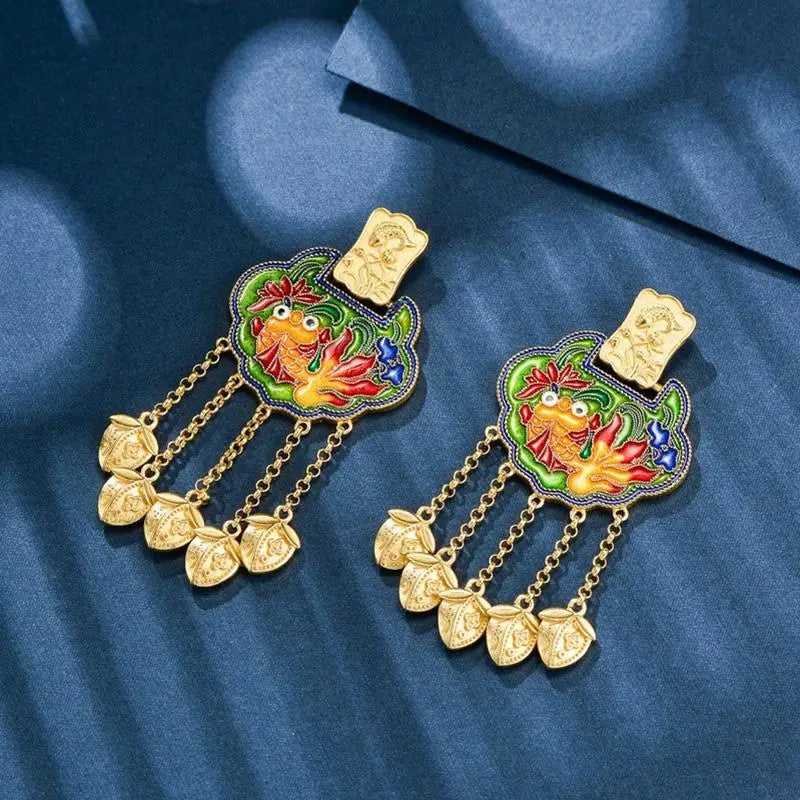 Vintage Tassel Cheongsam Necklace Ornament Hanfu Chinese Style Cloisonne Enamel