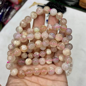Cherry Blossom Agate Stone Beads Bracelet Natural Gemstone DIY Jewelry