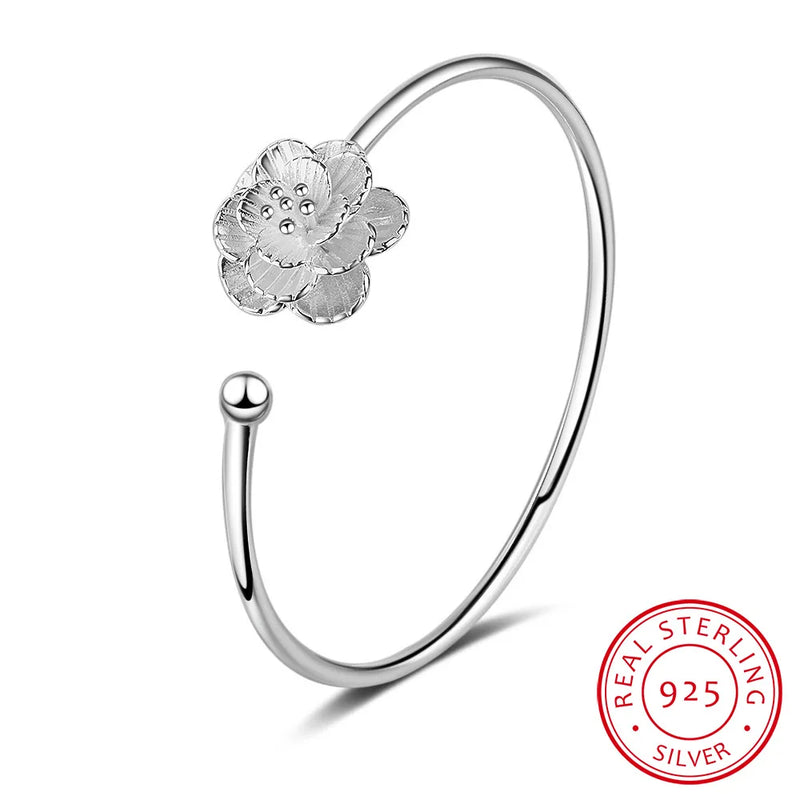 Cherry Blossom Flower 925 Silver Bangle for Women S-B211