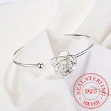 925 Sterling Silver Cherry Blossom Flower Opening Bangle for Women